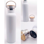 White Stainless Steel and Bamboo Flask
